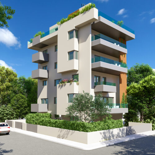 New four-storey building in pilotis, with planted roof and basement